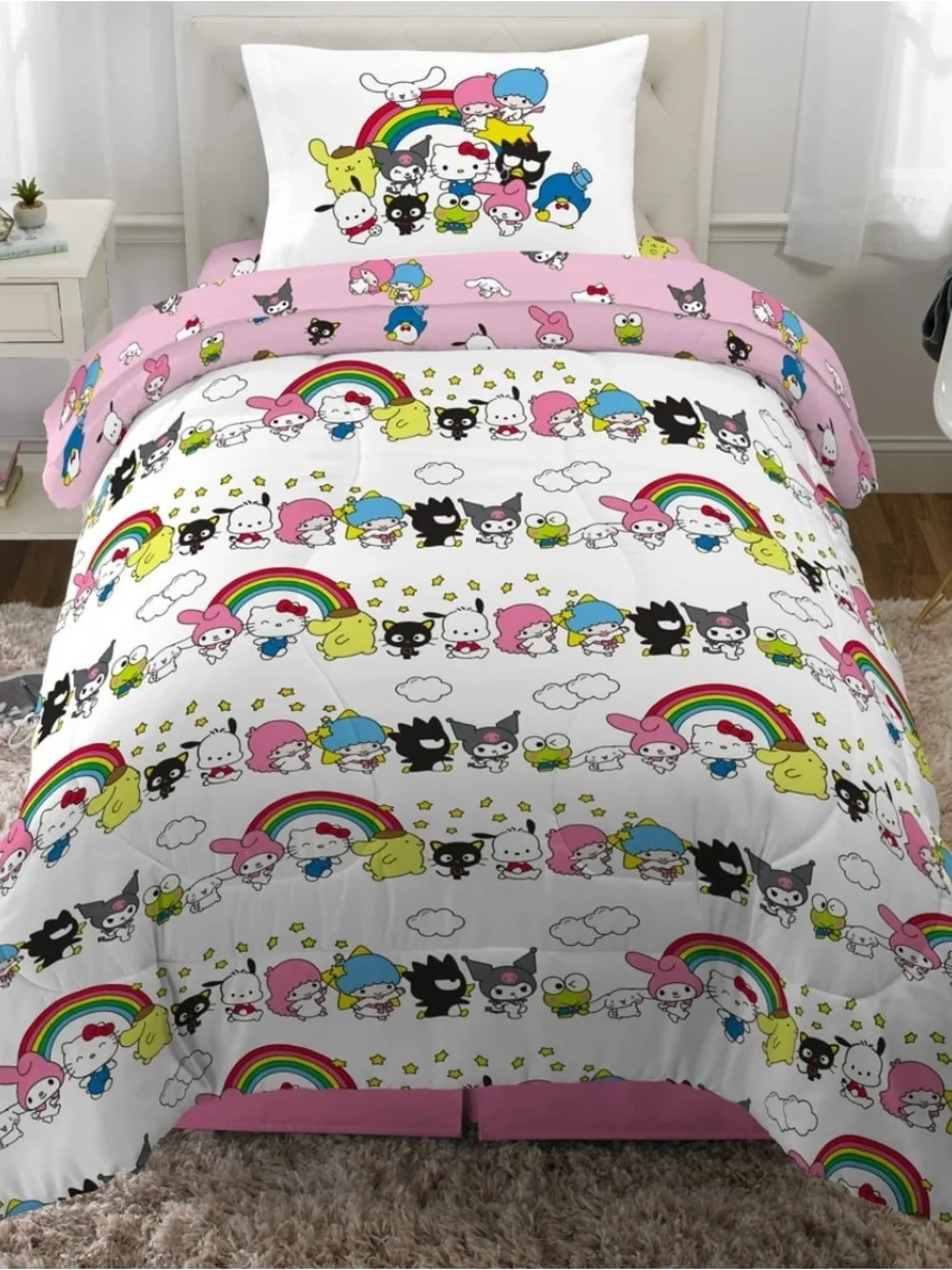 Hello Kitty Pink Rainbow Character Comforter Set
